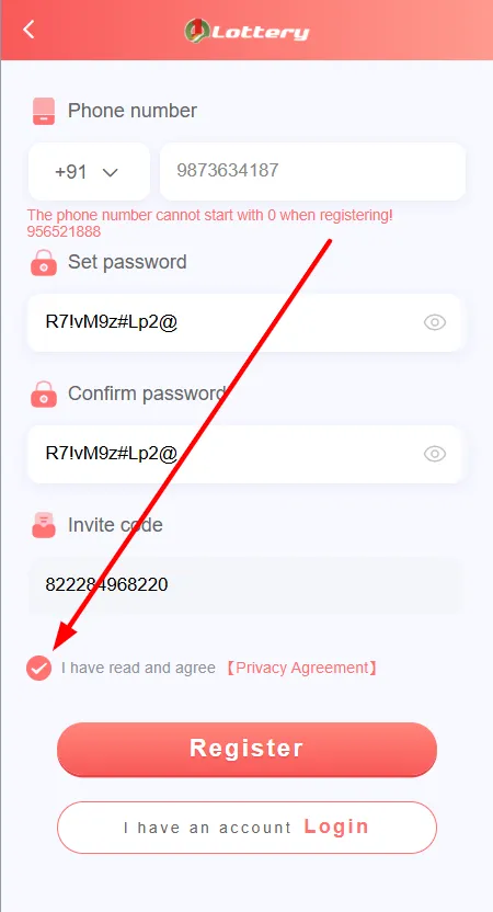 Tick the box “I have read and agree”